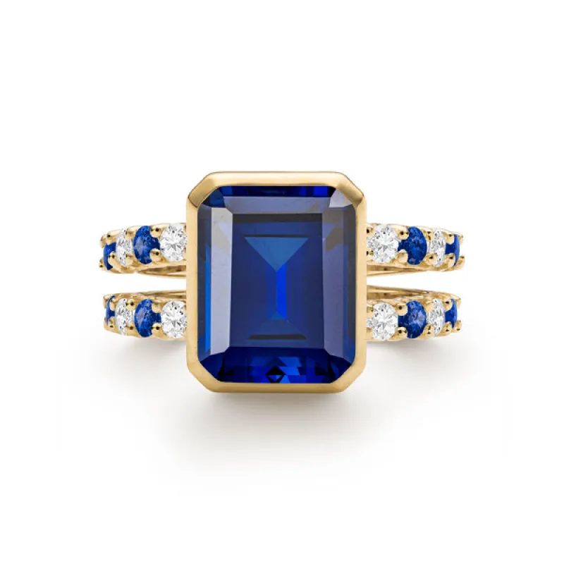 Personalized Warren Vertical Birthstone Ring with Accent Stones in 14k Gold sold by Haverhill