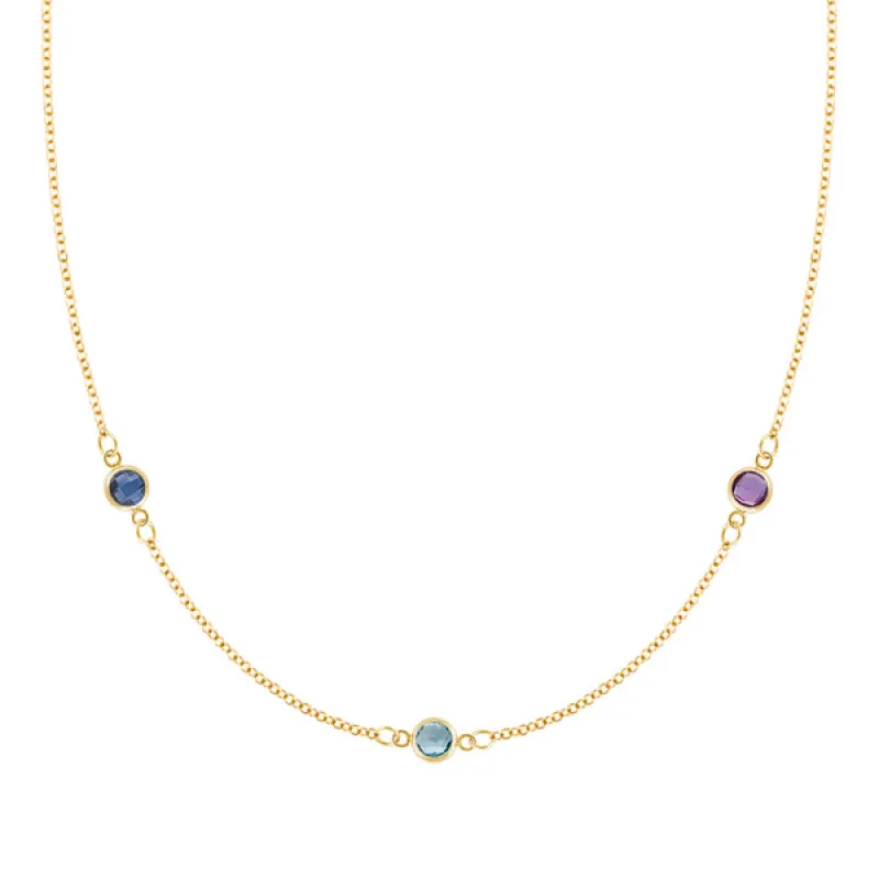 Personalized Classic 3 Birthstone Necklace in 14k Gold sold by Haverhill