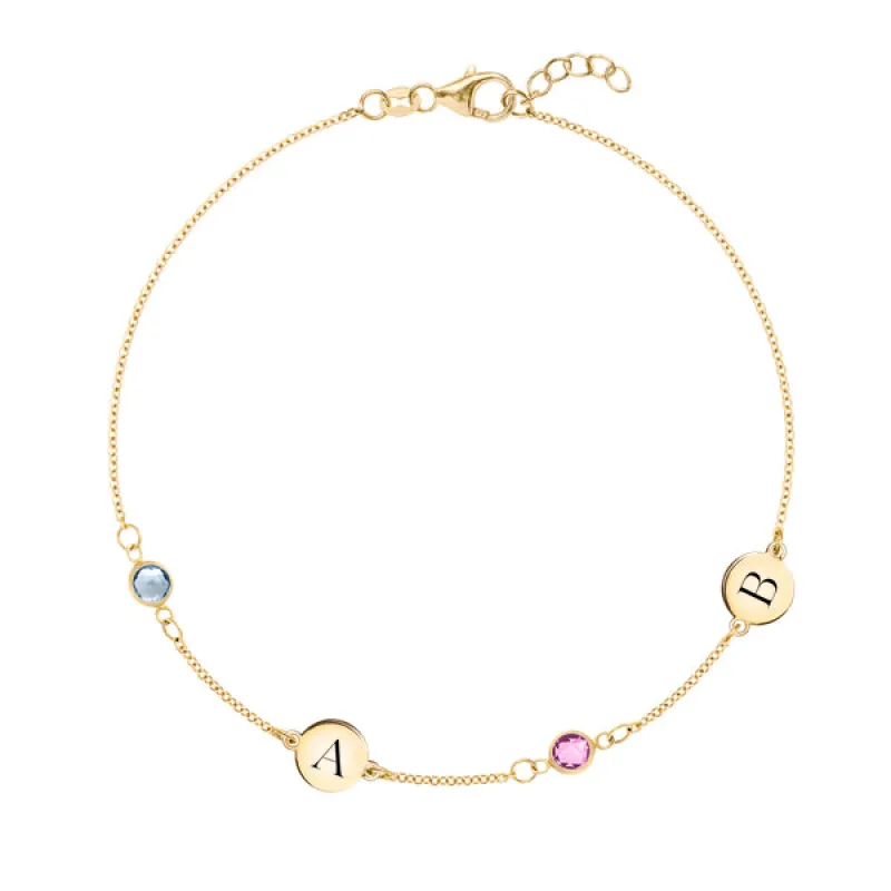 Personalized 2 Letter & 2 Classic Birthstone Bracelet in 14k Gold sold by Haverhill
