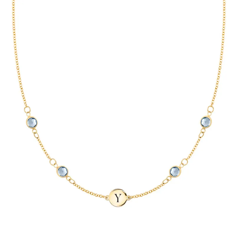 Personalized 1 Letter & 4 Classic Aquamarine Necklace in 14k Gold (March) made by Haverhill