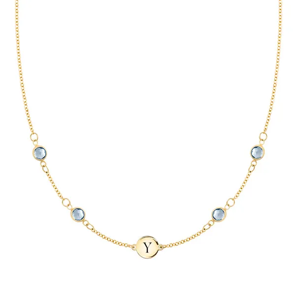 Personalized 1 Letter & 4 Classic Aquamarine Necklace in 14k Gold (March) sold by Haverhill