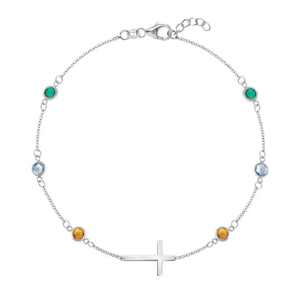 Personalized Bayberry Birthstone Cross Bracelet in 14k Gold sold by Haverhill