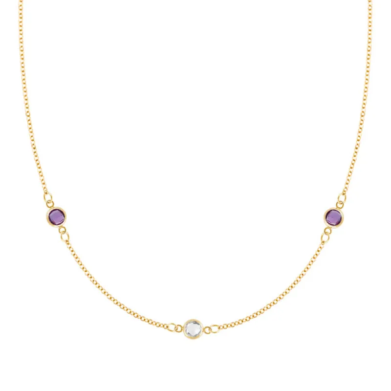 Personalized Classic 3 Birthstone Necklace in 14k Gold sold by Haverhill