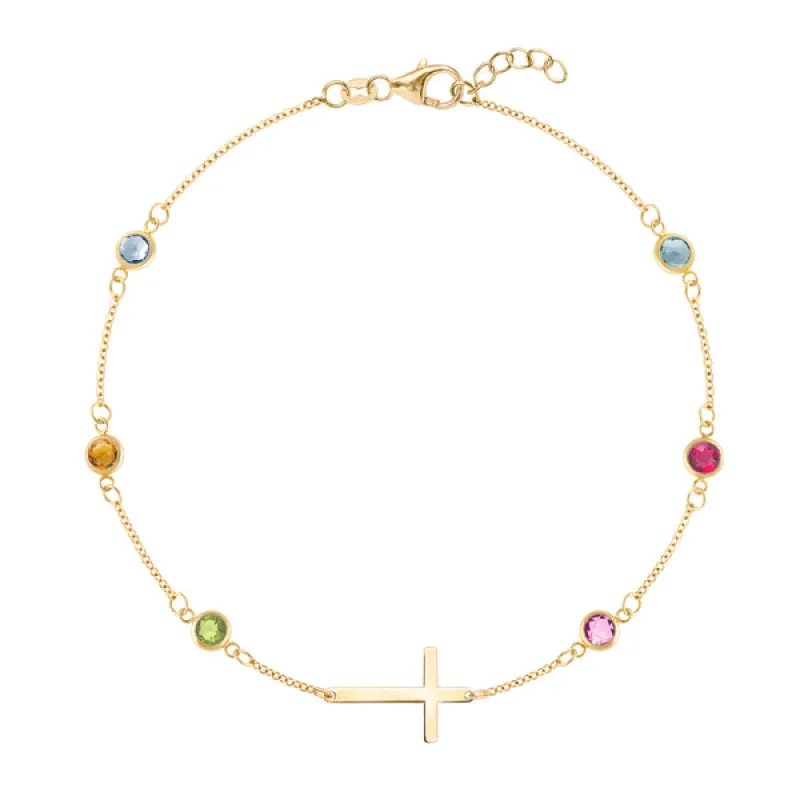 Personalized Bayberry Birthstone Cross Bracelet in 14k Gold sold by Haverhill