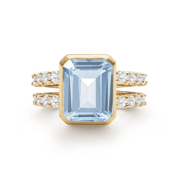 Personalized Warren Vertical Birthstone Ring with Accent Stones in 14k Gold sold by Haverhill