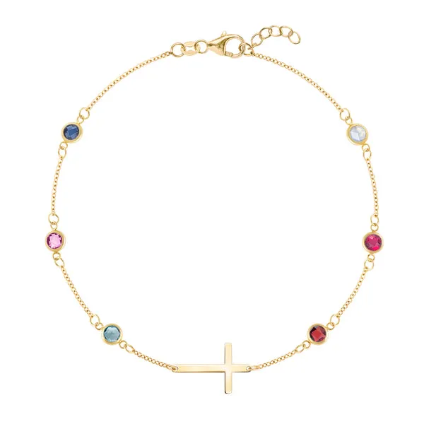 Personalized Bayberry Birthstone Cross Bracelet in 14k Gold sold by Haverhill