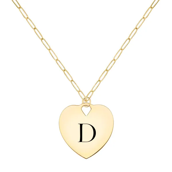 Engravable Large Flat Heart Pendant with Adelaide Mini Chain in 14k Gold sold by Haverhill