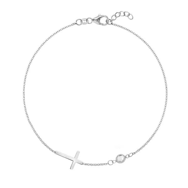 Personalized Classic Cross & 1 Birthstone Bracelet in 14k Gold sold by Haverhill