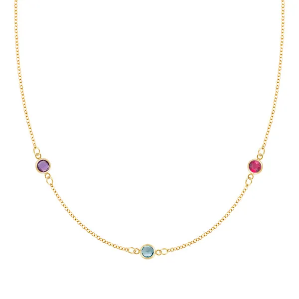 Personalized Classic 3 Birthstone Necklace in 14k Gold sold by Haverhill