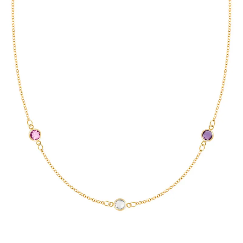 Personalized Classic 3 Birthstone Necklace in 14k Gold sold by Haverhill