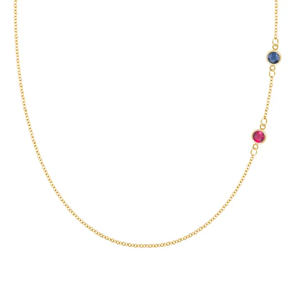 Personalized Classic 2 Birthstone Necklace in 14k Gold sold by Haverhill
