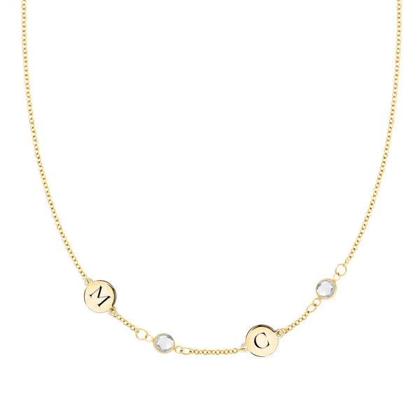 Personalized Classic 2 Letter & 2 Birthstone Necklace in 14k Gold (Single Spacing) sold by Haverhill