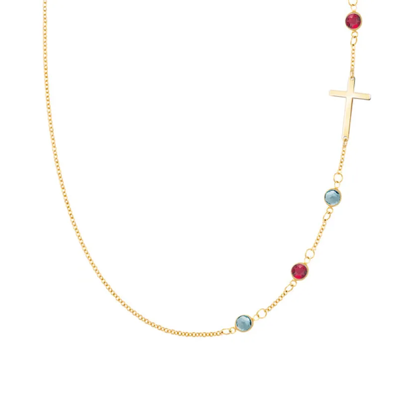 Personalized Classic Cross & 4 Birthstone Necklace in 14k Gold sold by Haverhill