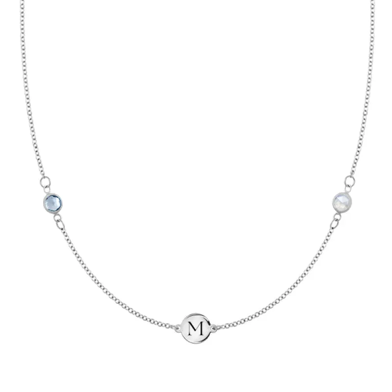 Personalized Classic 1 Letter & 2 Birthstone Necklace in 14k Gold sold by Haverhill