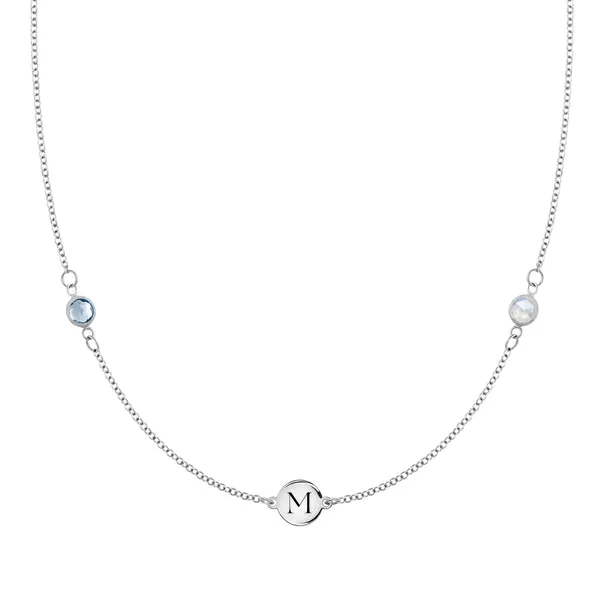 Personalized Classic 1 Letter & 2 Birthstone Necklace in 14k Gold sold by Haverhill
