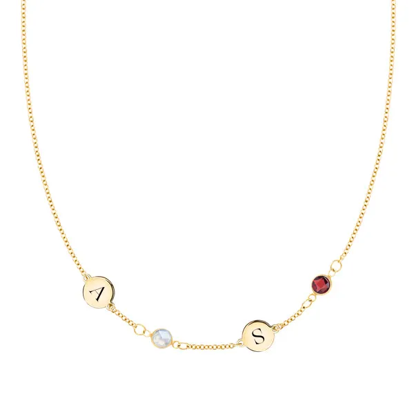 Personalized Classic 2 Letter & 2 Birthstone Necklace in 14k Gold (Single Spacing) sold by Haverhill
