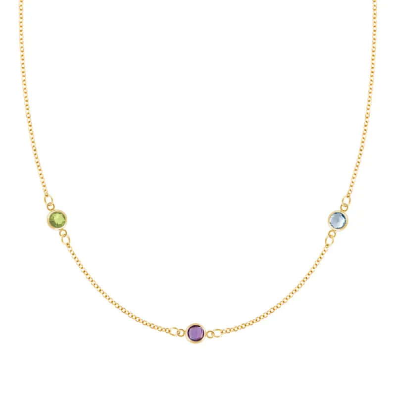 Personalized Classic 3 Birthstone Necklace in 14k Gold sold by Haverhill
