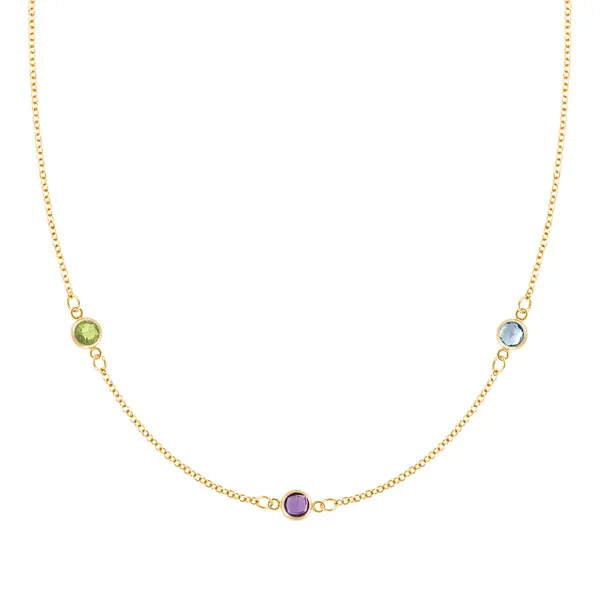 Personalized Classic 3 Birthstone Necklace in 14k Gold sold by Haverhill