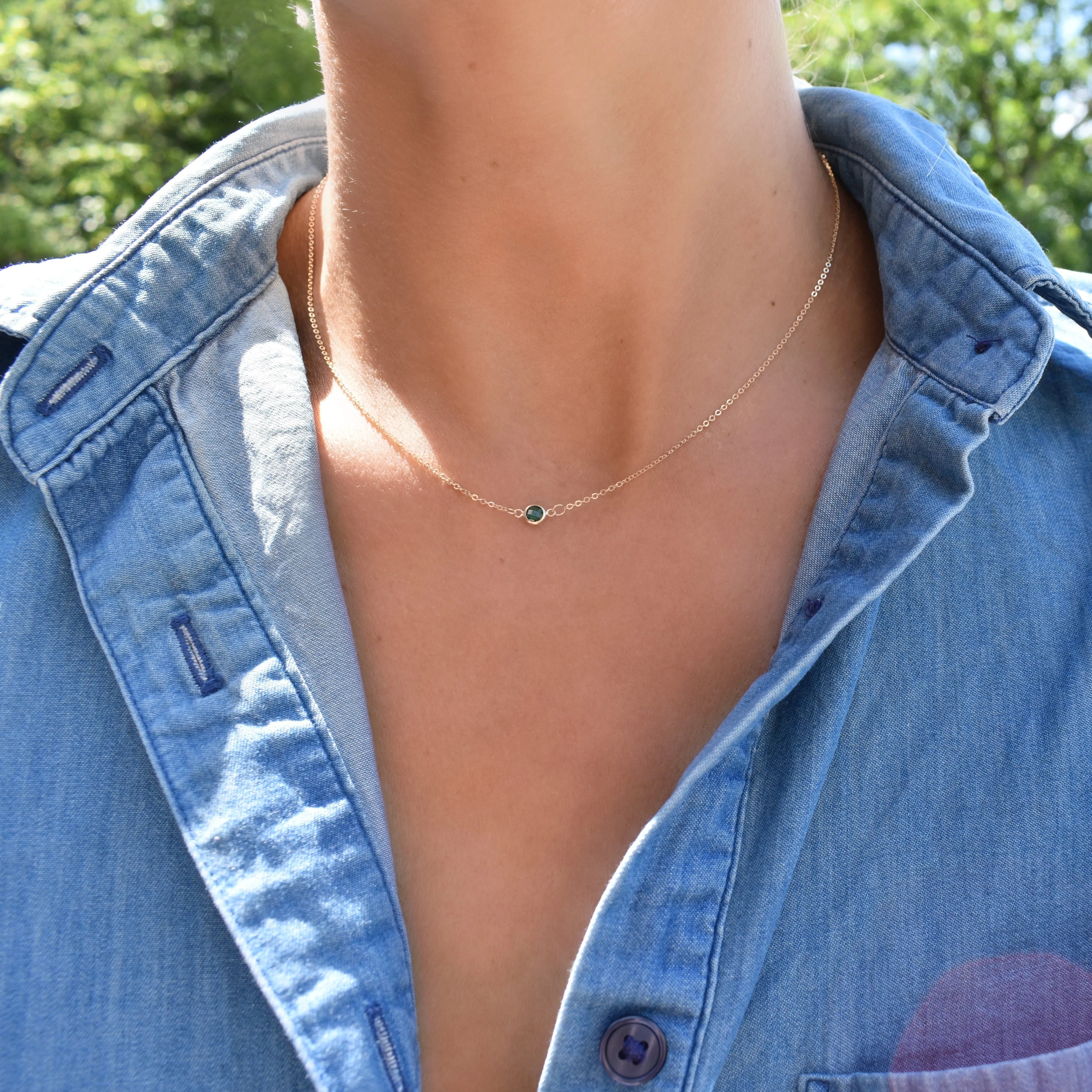 Personalized Classic 1 Birthstone Necklace in 14k Gold sold by Haverhill product image thumbnail 2