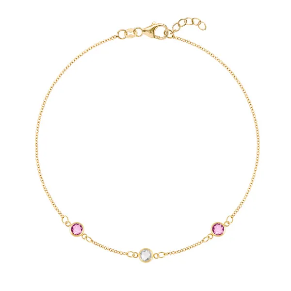 Personalized Classic 3 Birthstone Bracelet in 14k Gold sold by Haverhill