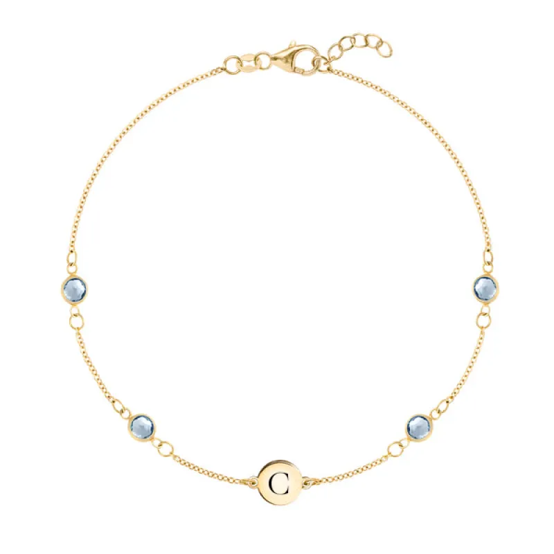 Personalized Classic 1 Letter & 4 Birthstone Bracelet in 14k Gold sold by Haverhill