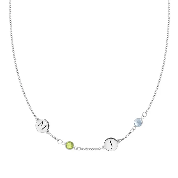 Personalized Classic 2 Letter & 2 Birthstone Necklace in 14k Gold (Single Spacing) sold by Haverhill