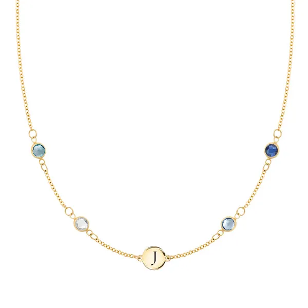 Personalized 1 Letter & 4 Classic Birthstone Necklace in 14k Gold (Double Spacing) sold by Haverhill