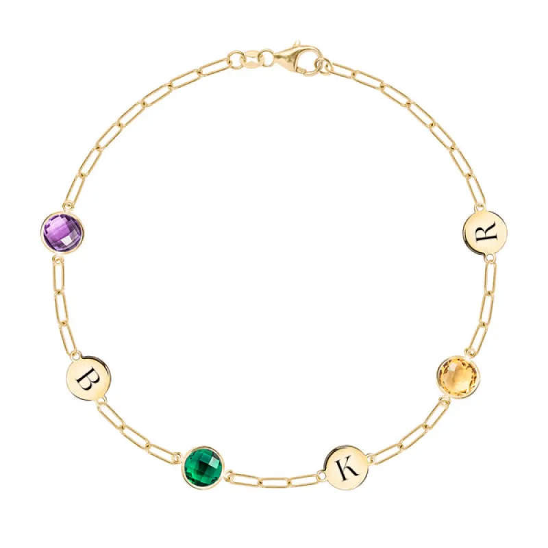 Personalized 3 Letter & 3 Grand Birthstone Adelaide Mini Bracelet in 14k Gold sold by Haverhill