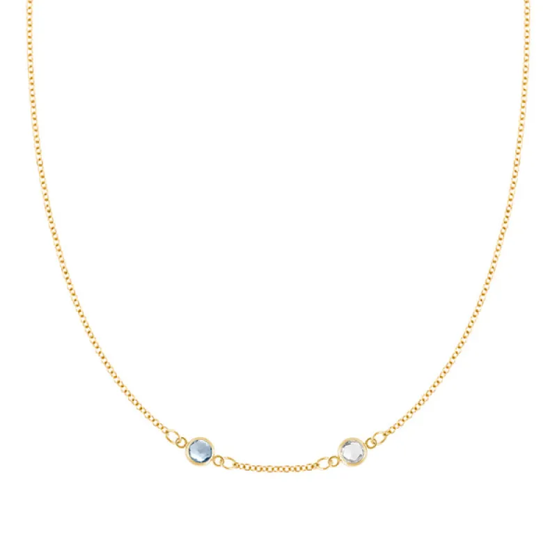 Personalized Classic 2 Birthstone Necklace in 14k Gold (Centered) sold by Haverhill