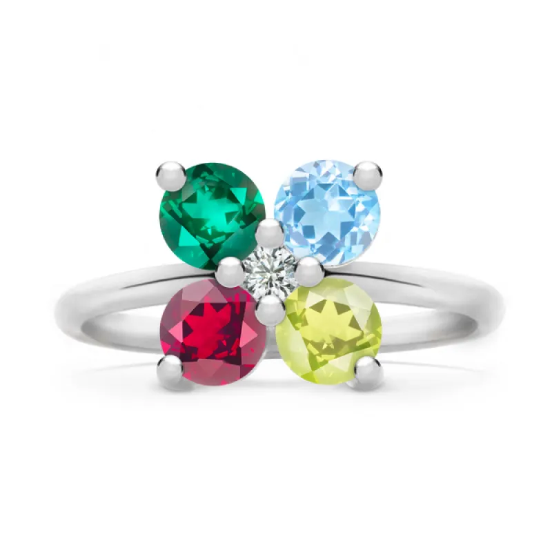 Personalized Greenwich 4 Birthstone & Diamond Ring in 14k Gold sold by Haverhill