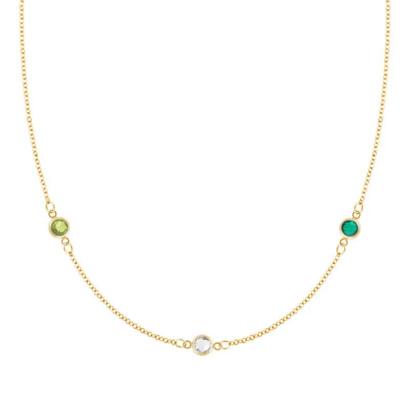 Personalized Classic 3 Birthstone Necklace in 14k Gold sold by Haverhill