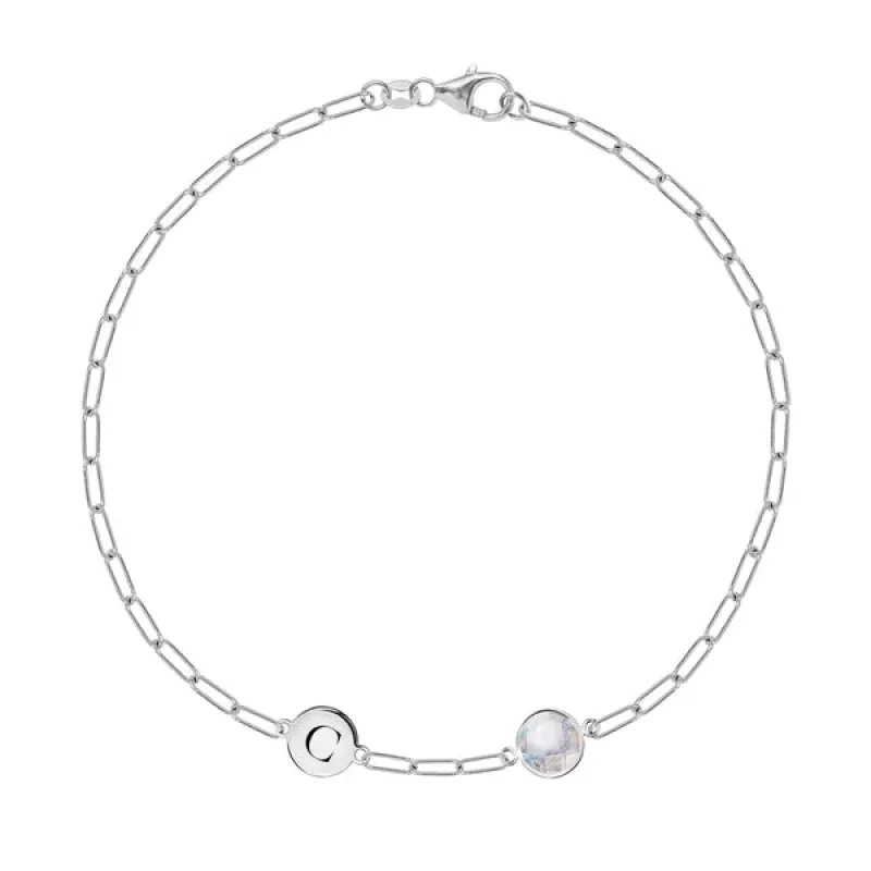 Personalized 1 Letter & 1 Grand Birthstone Adelaide Mini Bracelet in 14k Gold sold by Haverhill