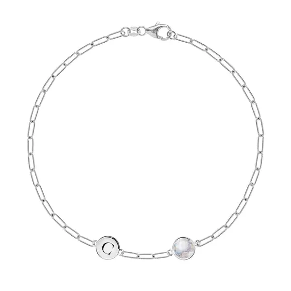 Personalized 1 Letter & 1 Grand Birthstone Adelaide Mini Bracelet in 14k Gold sold by Haverhill