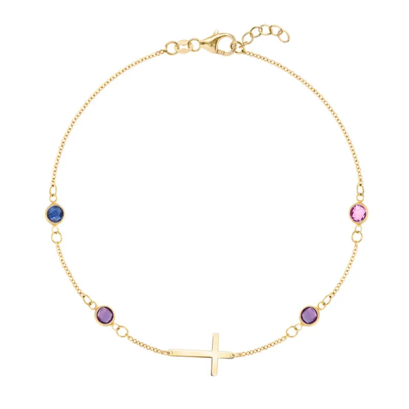 Personalized Classic Cross & 4 Birthstone Bracelet in 14k Gold sold by Haverhill