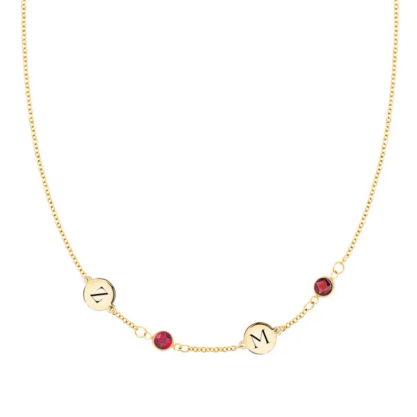 Personalized 2 Letter & 2 Classic Birthstone Necklace in 14k Gold (Single Spacing) sold by Haverhill