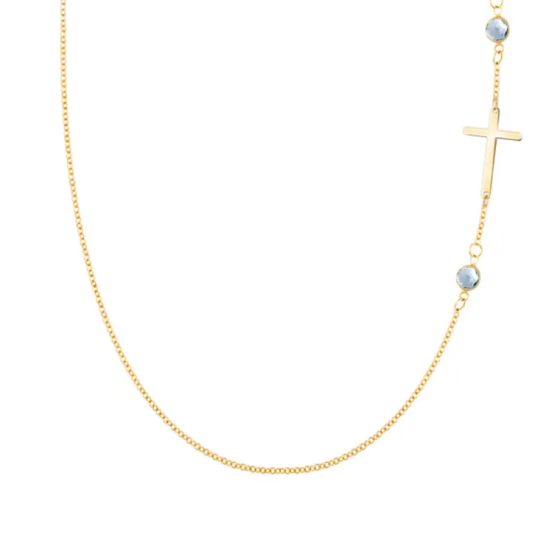 Personalized Classic Cross & 2 Birthstone Necklace in 14k Gold sold by Haverhill