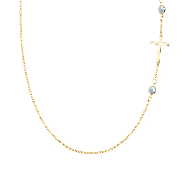Personalized Classic Cross & 2 Birthstone Necklace in 14k Gold sold by Haverhill