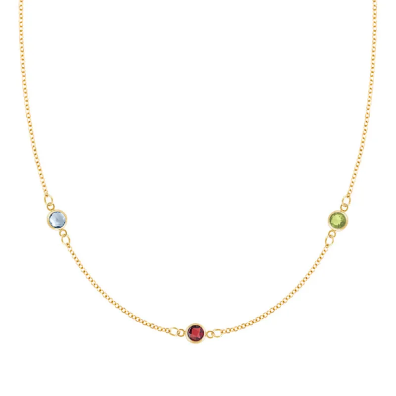 Personalized Classic 3 Birthstone Necklace in 14k Gold sold by Haverhill