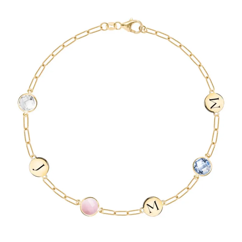 Personalized 3 Letter & 3 Grand Birthstone Adelaide Mini Bracelet in 14k Gold sold by Haverhill