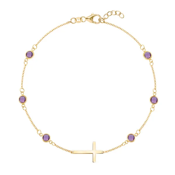 Personalized Bayberry Birthstone Cross Bracelet in 14k Gold sold by Haverhill