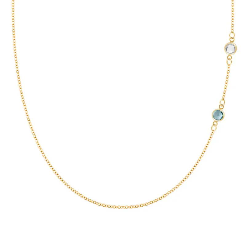 Personalized Classic 2 Birthstone Necklace in 14k Gold sold by Haverhill
