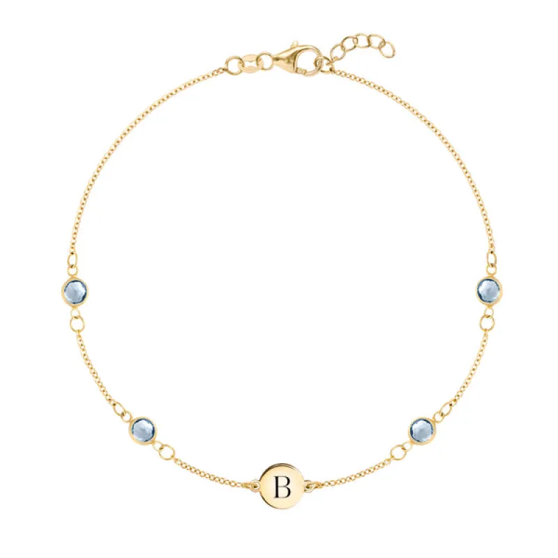 Personalized 1 Letter & 4 Classic Aquamarine Bracelet in 14k Gold (March) sold by Haverhill