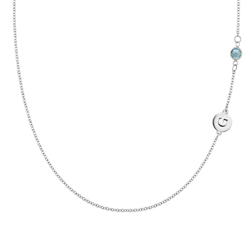 Personalized Classic 1 Letter & 1 Birthstone Necklace in 14k Gold (Double Spacing) sold by Haverhill
