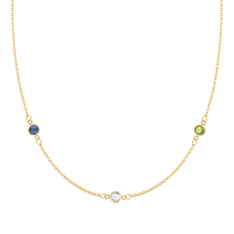Personalized Classic 3 Birthstone Necklace in 14k Gold sold by Haverhill