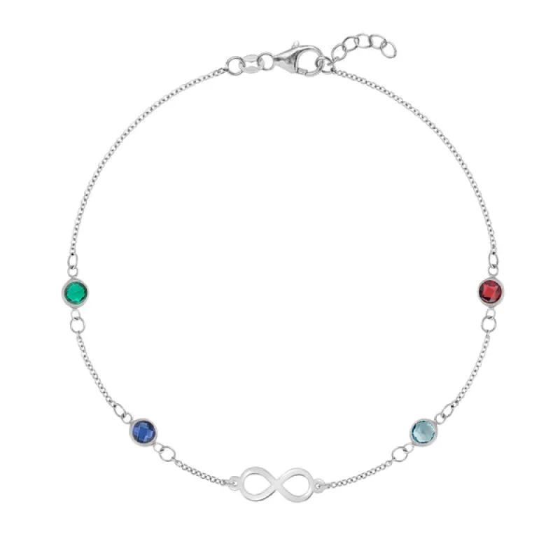 Personalized Classic Infinity & 4 Birthstone Bracelet in 14k Gold sold by Haverhill