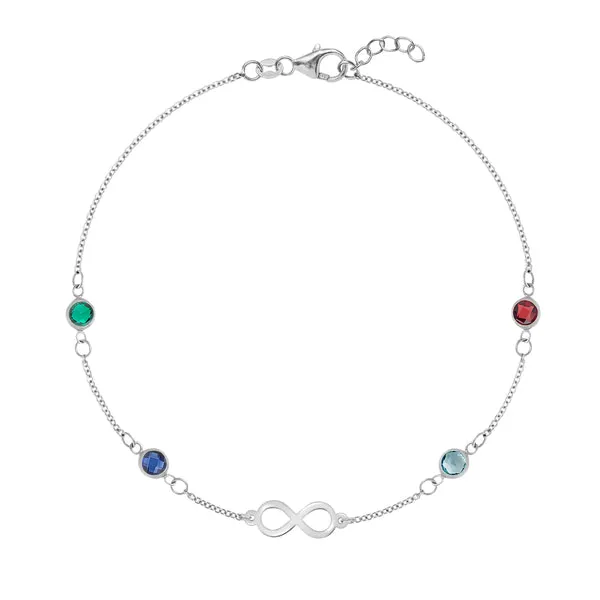 Personalized Classic Infinity & 4 Birthstone Bracelet in 14k Gold sold by Haverhill
