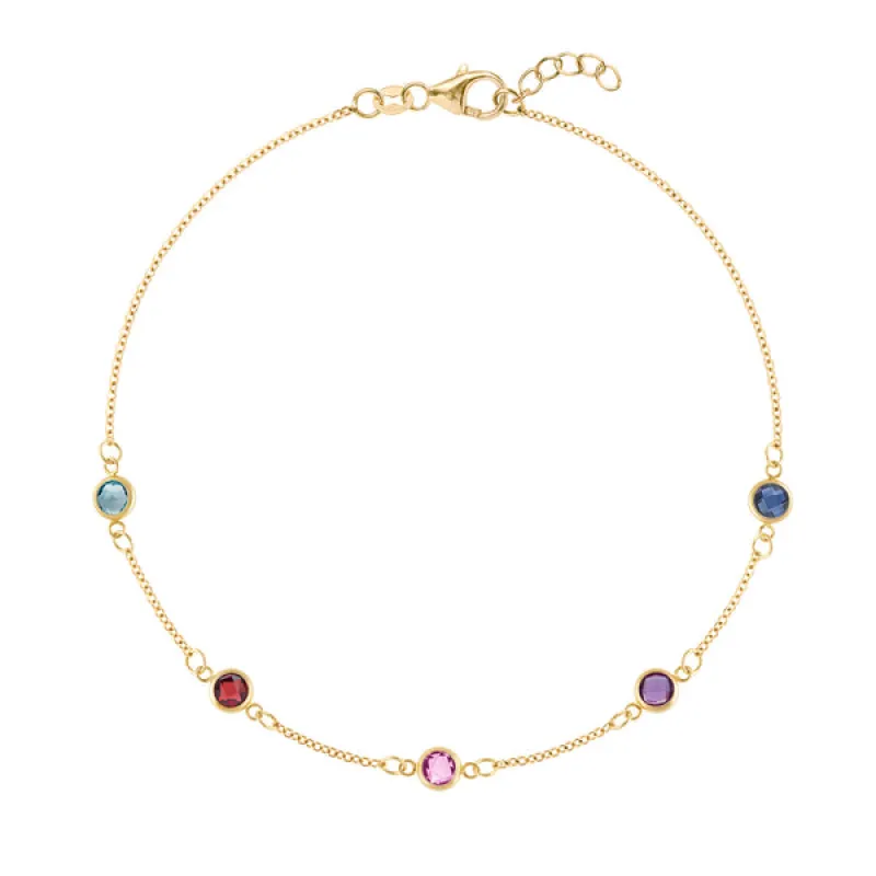 Personalized Classic 5 Birthstone Bracelet in 14k Gold sold by Haverhill