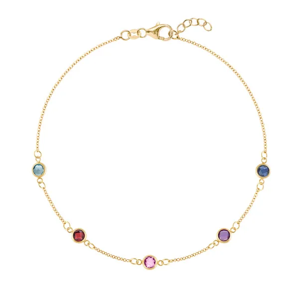 Personalized Classic 5 Birthstone Bracelet in 14k Gold sold by Haverhill