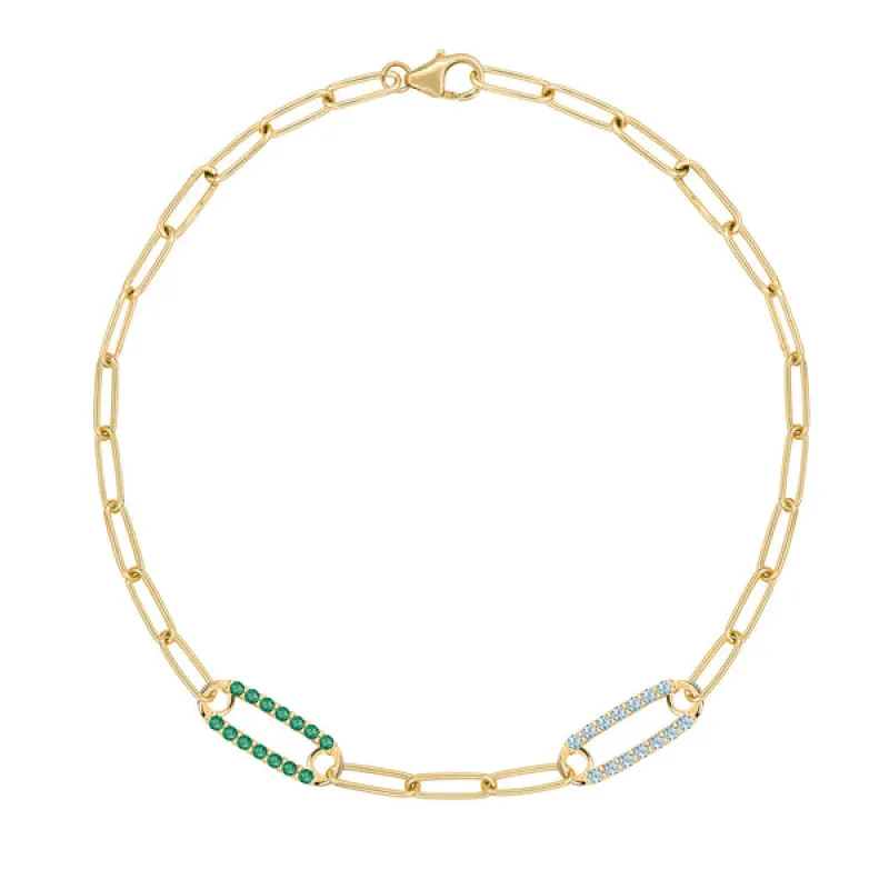 Personalized Adelaide 2 Pavé Birthstone Link Bracelet in 14k Gold sold by Haverhill
