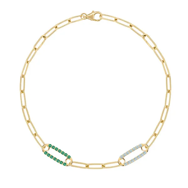 Personalized Adelaide 2 Pavé Birthstone Link Bracelet in 14k Gold sold by Haverhill